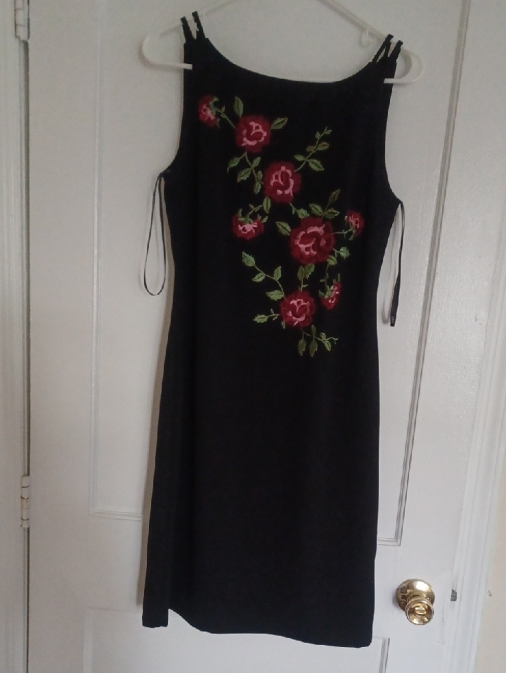 CDC Black Midi Dress with Red Floral Embroidery